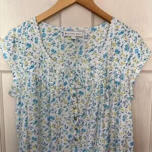 Eileen West Women's Floral Cap Sleeve Nightgown White Blue Yellow Size Small